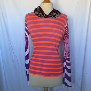 Vintage Custo Barcelona long sleeve t shirt with mesh embroidered hood